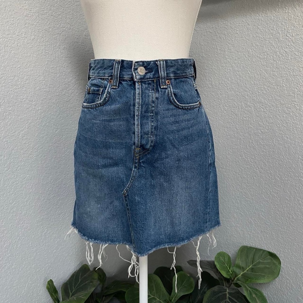 &DENIM BLUE MINI SKIRT BUTTON FLY Y2K MODERN BOHO CHIC SOFT GRUNGE ALT ACADEMIA